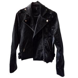 Fate Large Velour Moto Jacket Black Grease Leather Look
